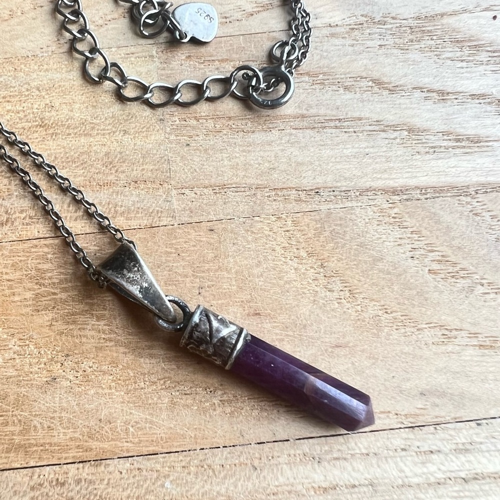 925 Sterling silver purple amethyst pointed crystal pendant necklace